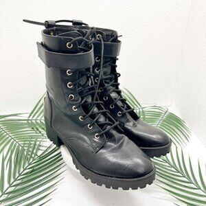 Juicy Couture Faux Leather Combat Boots 9M Black Grunge Y2K Zip Lace Moto Goth